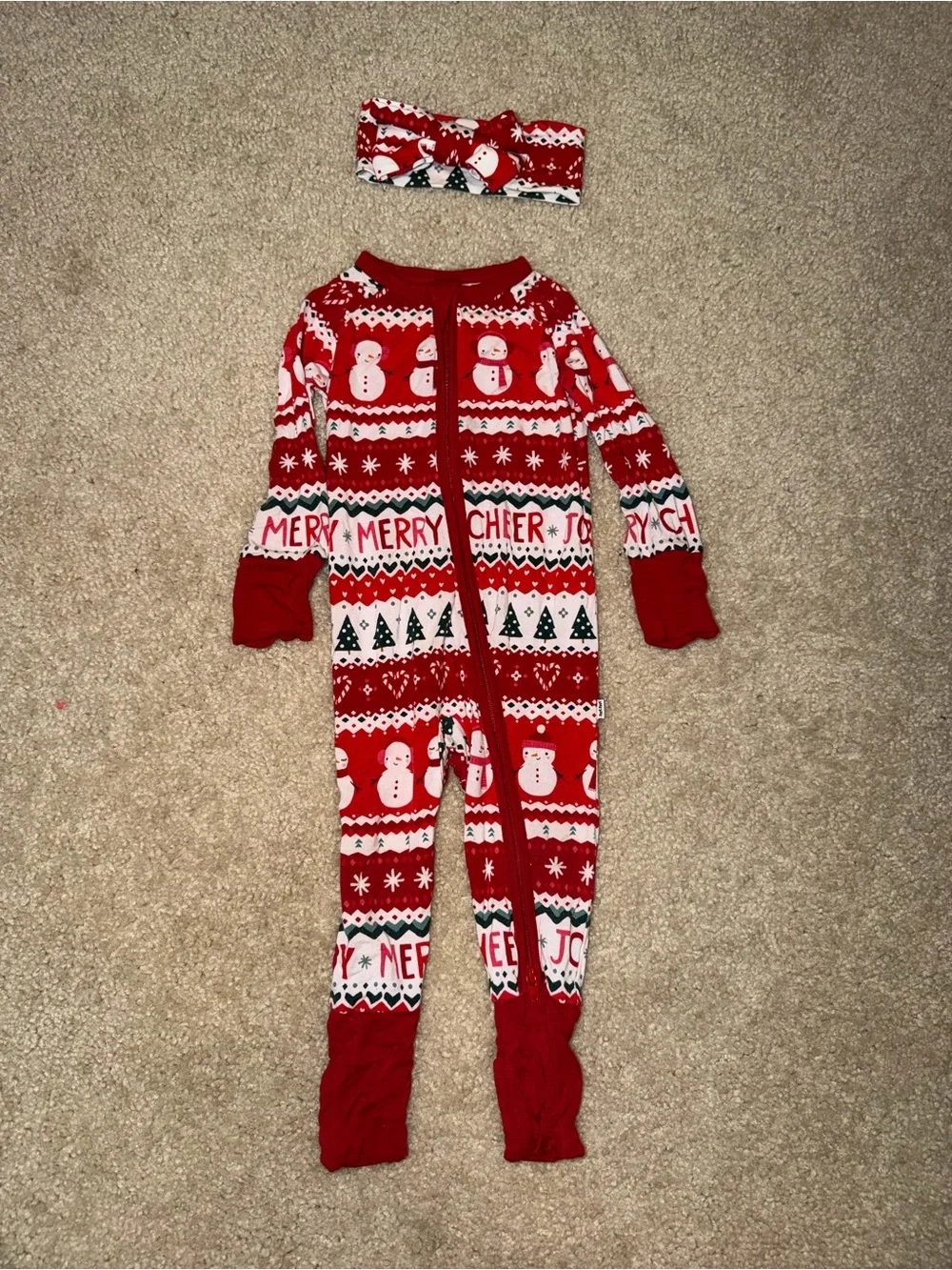 Little Sleepies Red Holiday Snowman One-Piece Footie Pajamas with Headband